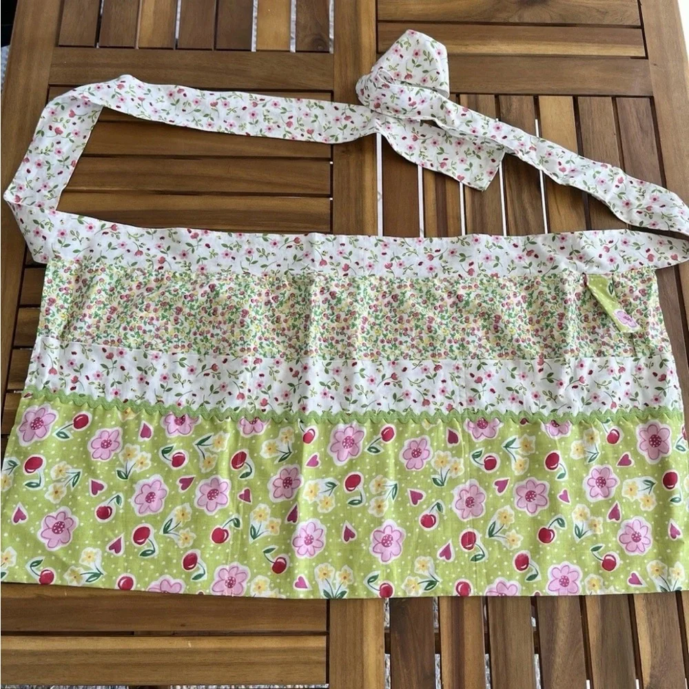 Ladybug Heart Cherry Heart Waist Apron Retro 50s 60s Pink Yellow Green Pockets